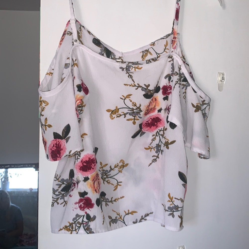 cropped, floral, off the shoulder shirt